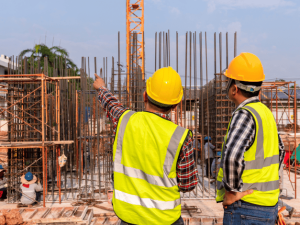 Construction civil engineer technician and architect working