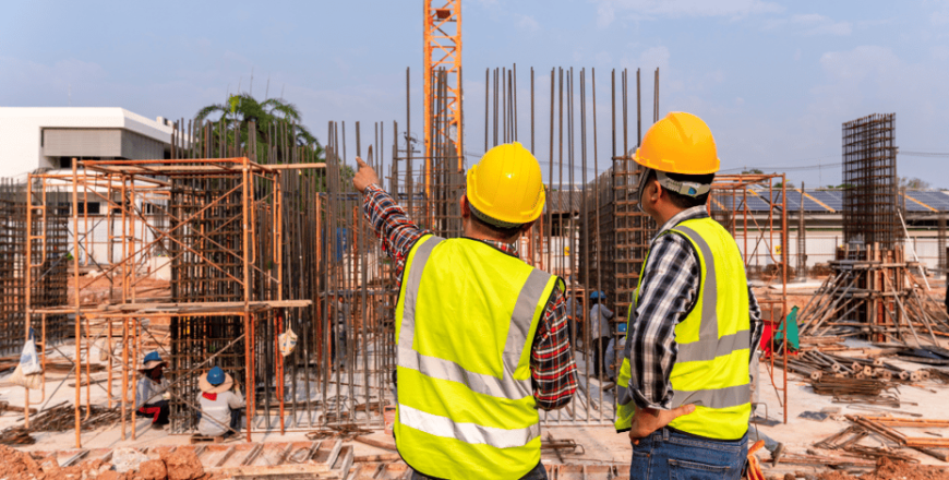 Construction civil engineer technician and architect working